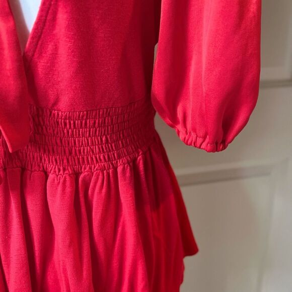 Anthropologie Dolan Cut-out Silky Red V Neck - Picture 9 of 12
